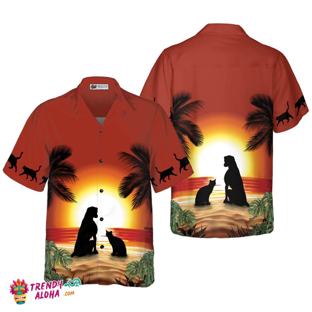 Cat And Dog Sunset Hawaiian Shirt
