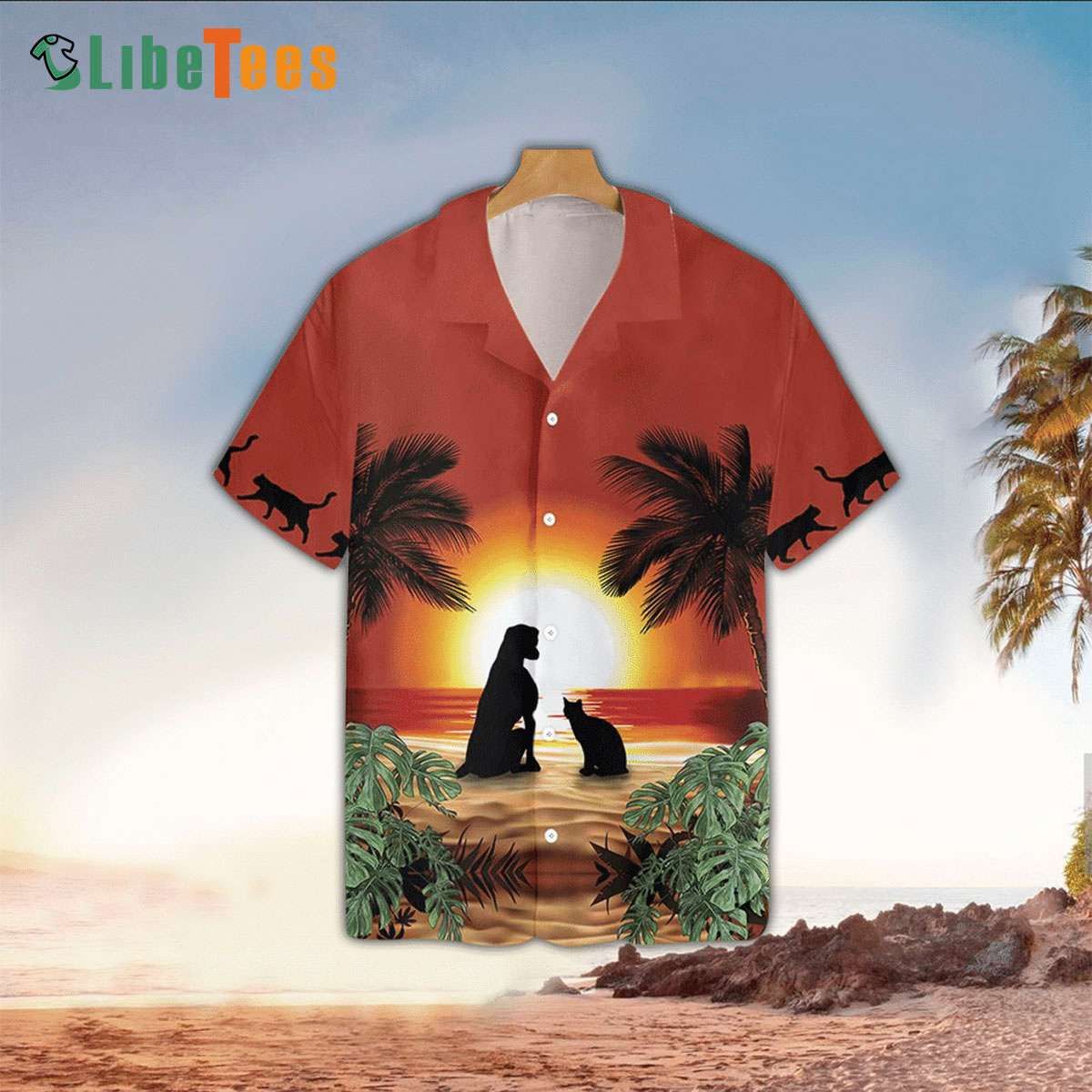 Cat And Dog Sunset In Beach, Dog Trendy Hawaiian Shirt Perfect Gifts For Your Loved Ones