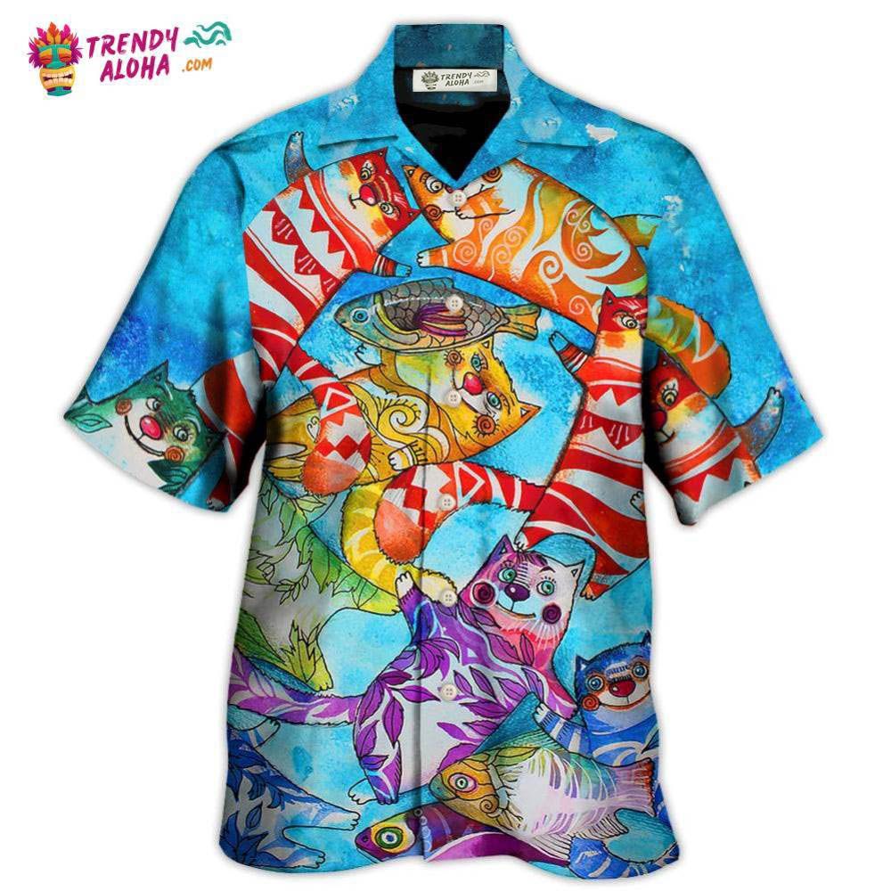Cat And Fish Funny Together Hawaiian Shirt – Trendy Aloha