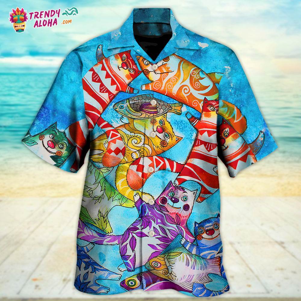 Cat And Fish Funny Together Hawaiian Shirt – Trendy Aloha