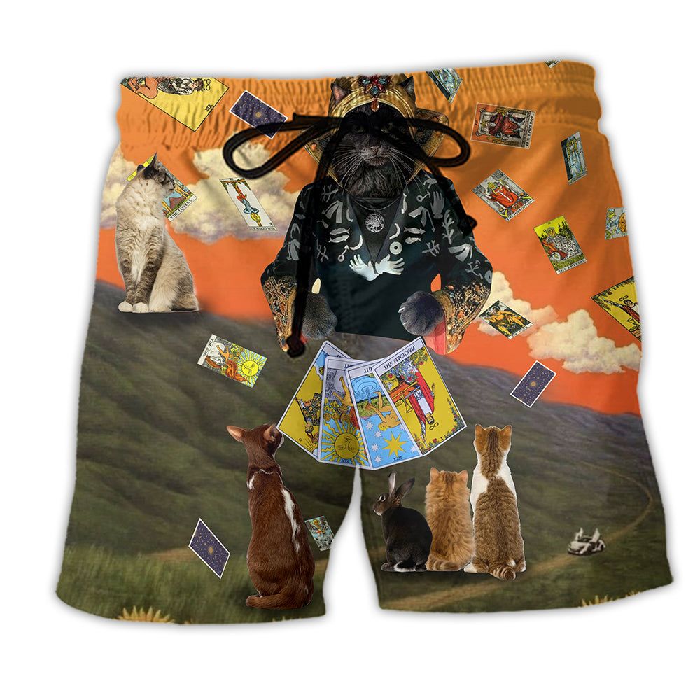 Cat And Tarot Style Trendy Aloha Hawaiian Beach Shorts
