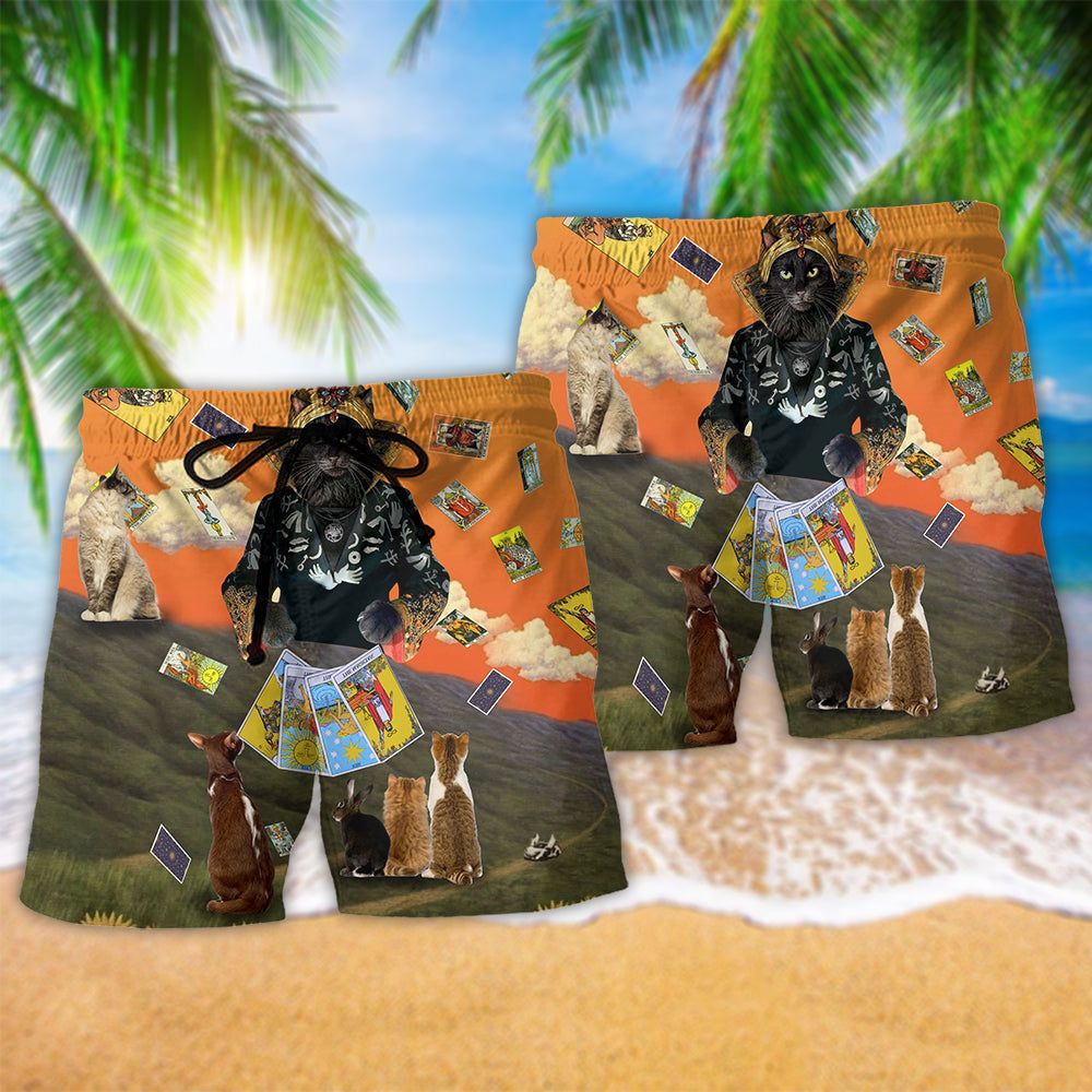 Cat And Tarot Style Trendy Aloha Hawaiian Beach Shorts