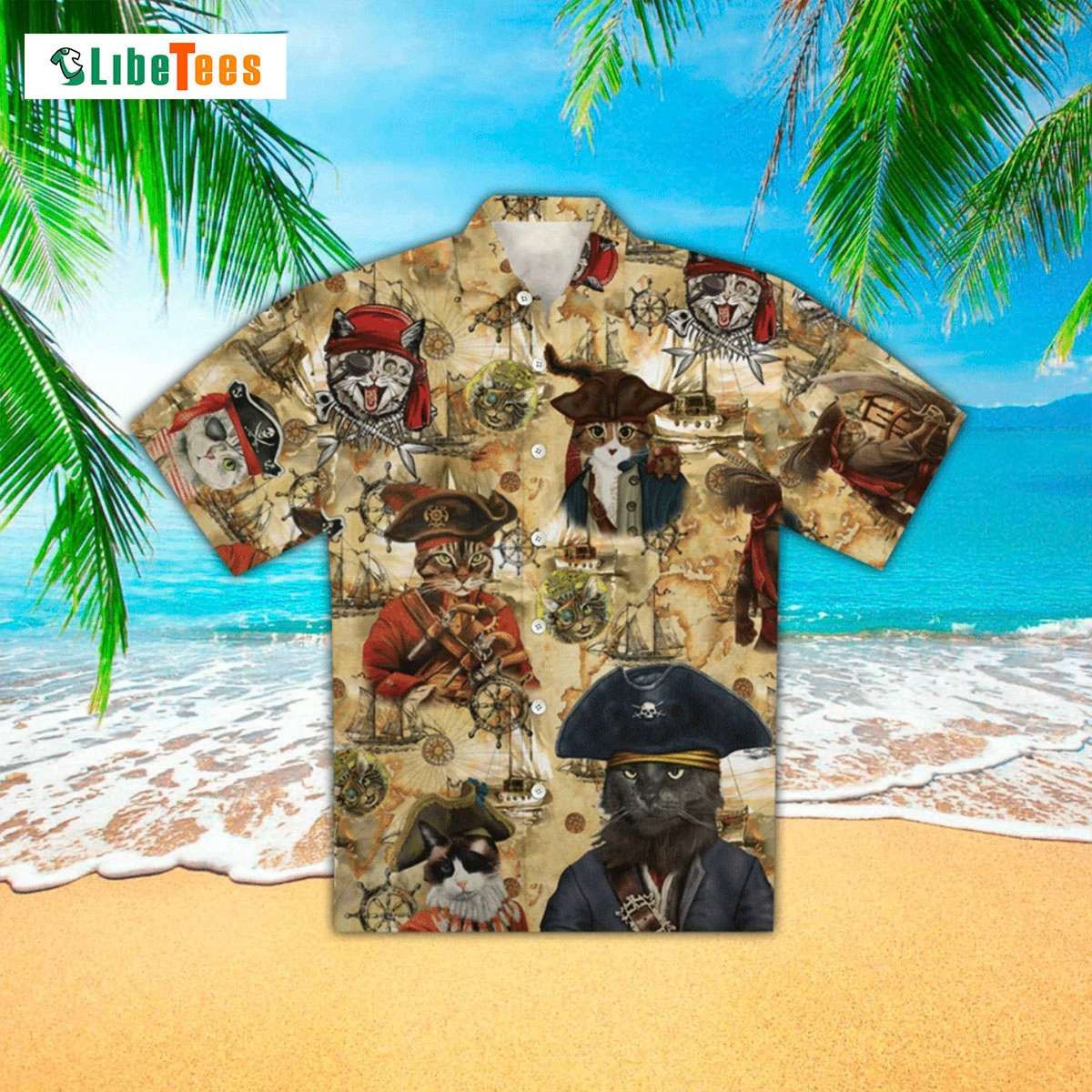 Cat Apparel, Cat Captain Hawaiian Button Up Shirt, Cat Trendy Hawaiian Shirt Perfect Gifts For Your Loved Ones