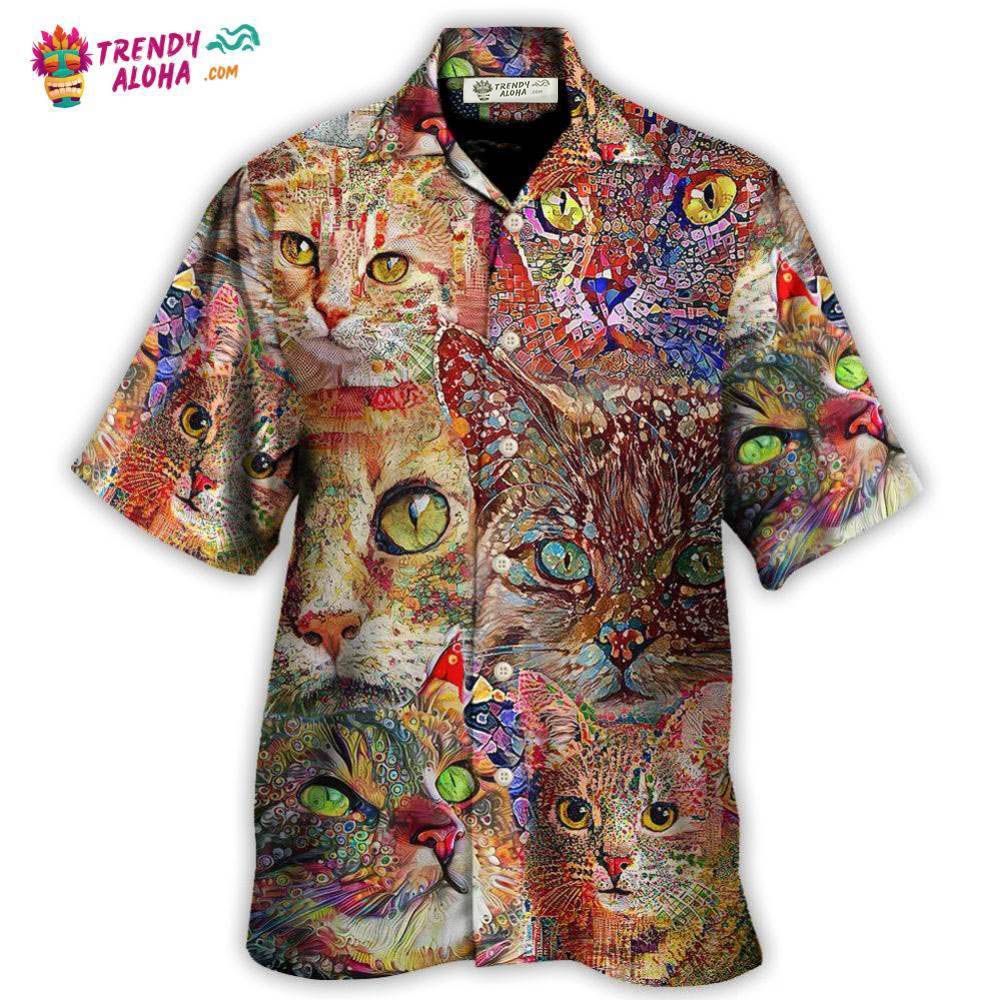 Cat Art Lover Funny Cat Colorful Hawaiian Shirt – Trendy Aloha Cat Art Lover Funny Cat Colorful Hawaiian Shirt – Trendy Aloha