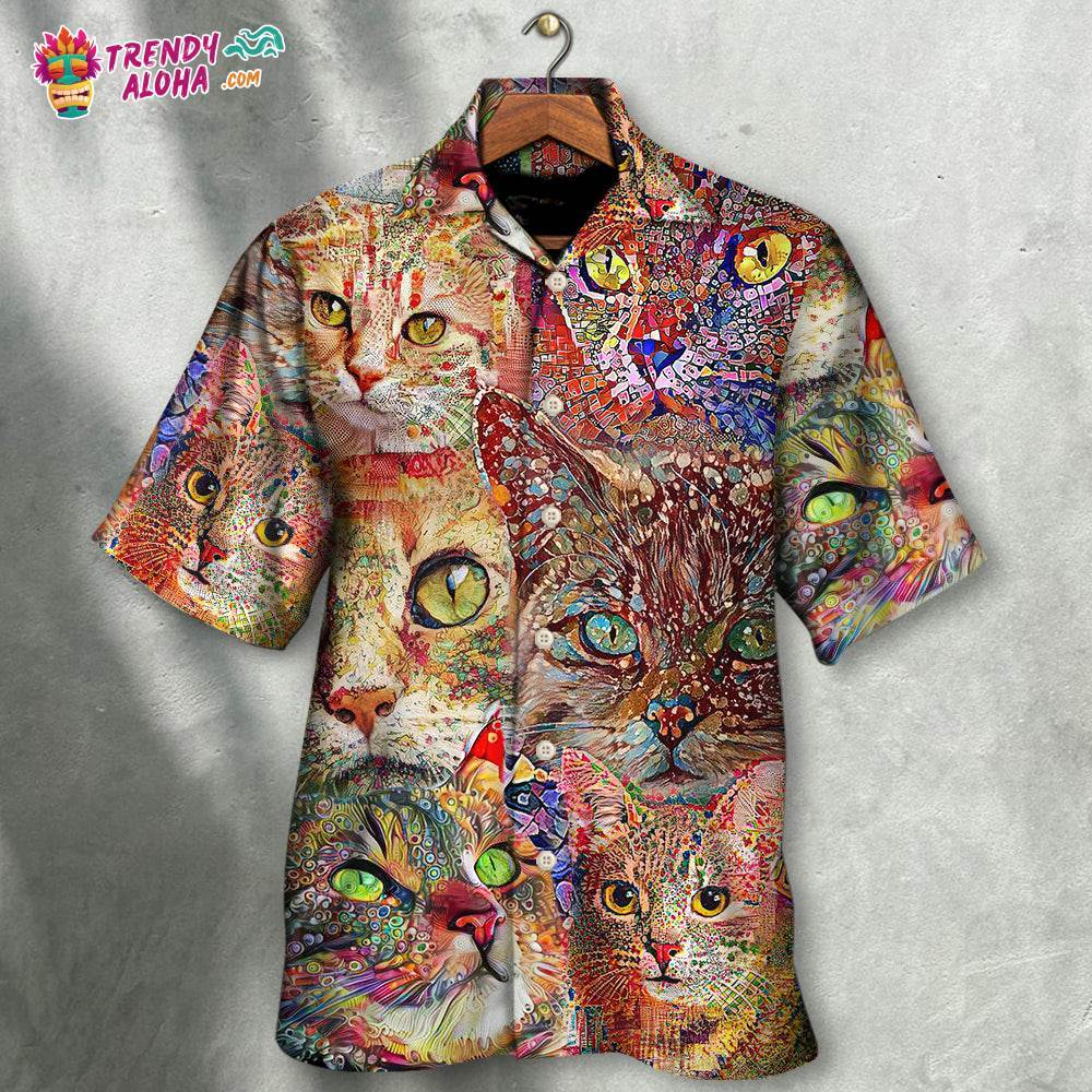 Cat Art Lover Funny Cat Colorful Hawaiian Shirt – Trendy Aloha