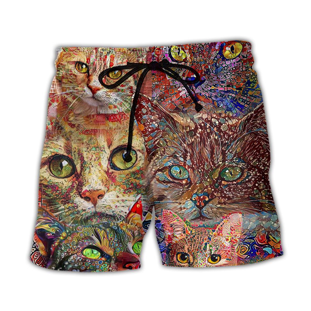Cat Art Lover Funny Cat Colorful Trendy Aloha Hawaiian Beach Shorts Cat Art Lover Funny Cat Colorful Trendy Aloha Hawaiian Beach Shorts