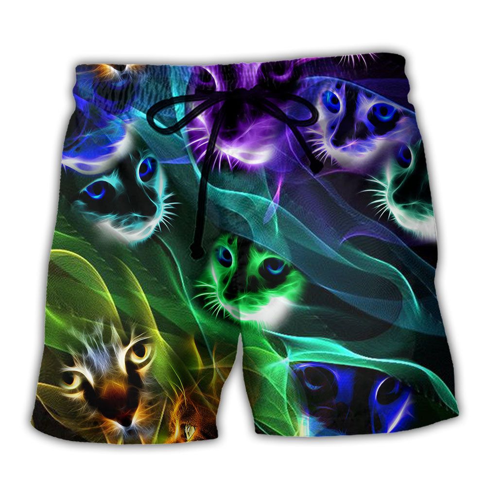 Cat Awesome Flash Neon Cool Trendy Aloha Hawaiian Beach Shorts
