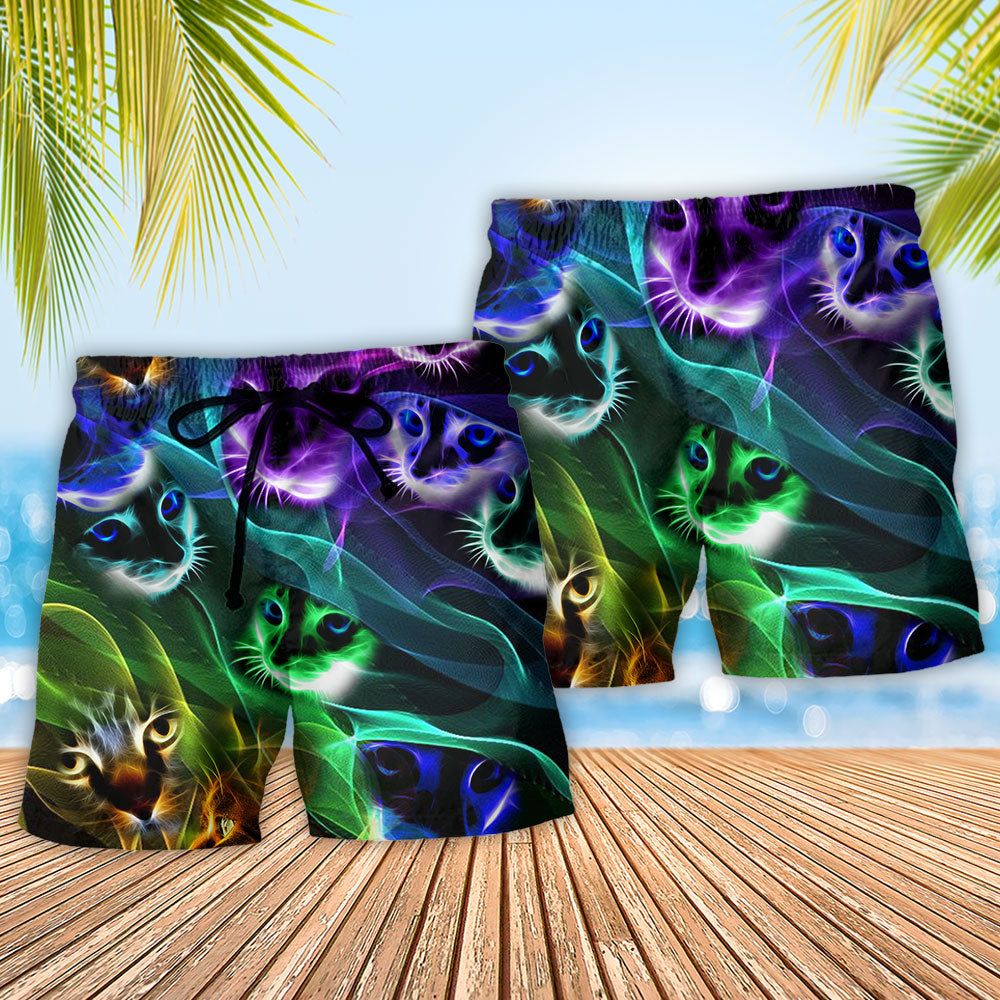 Cat Awesome Flash Neon Cool Trendy Aloha Hawaiian Beach Shorts