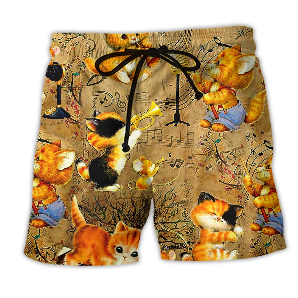 Cat Baby Love Music Funny Trendy Aloha Hawaiian Beach Shorts