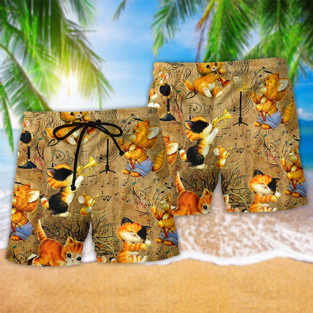 Cat Baby Love Music Funny Trendy Aloha Hawaiian Beach Shorts