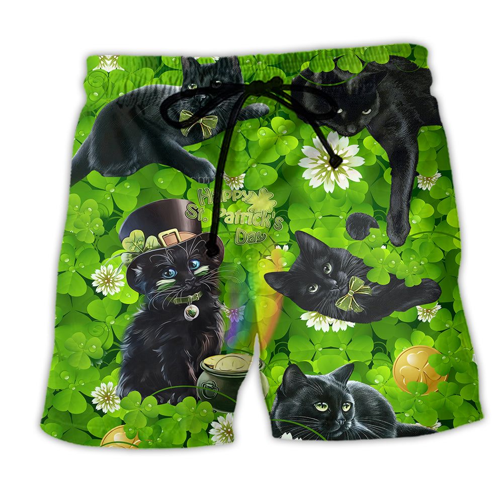 Cat Black Cats Love Green Trendy Aloha Hawaiian Beach Shorts
