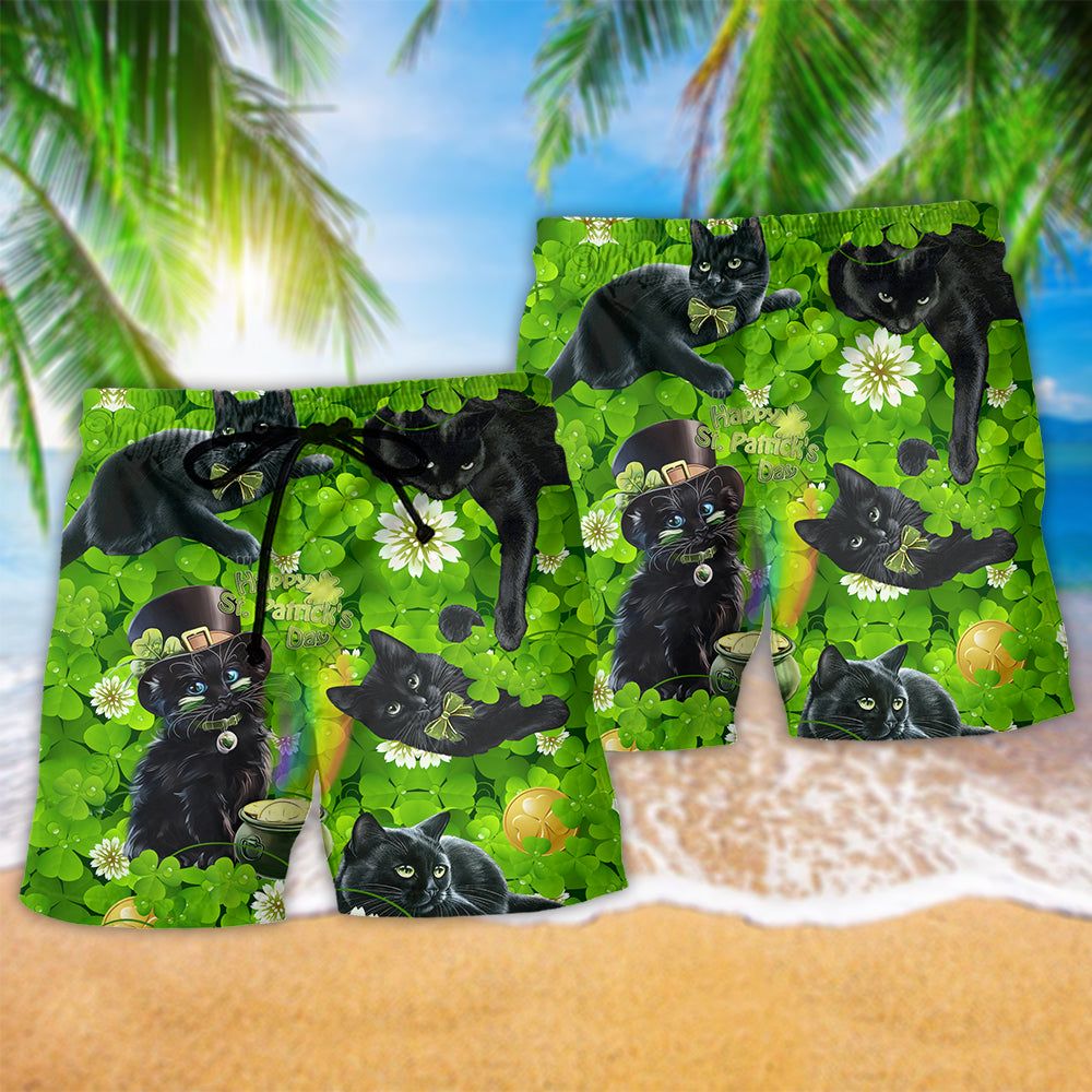 Cat Black Cats Love Green Trendy Aloha Hawaiian Beach Shorts