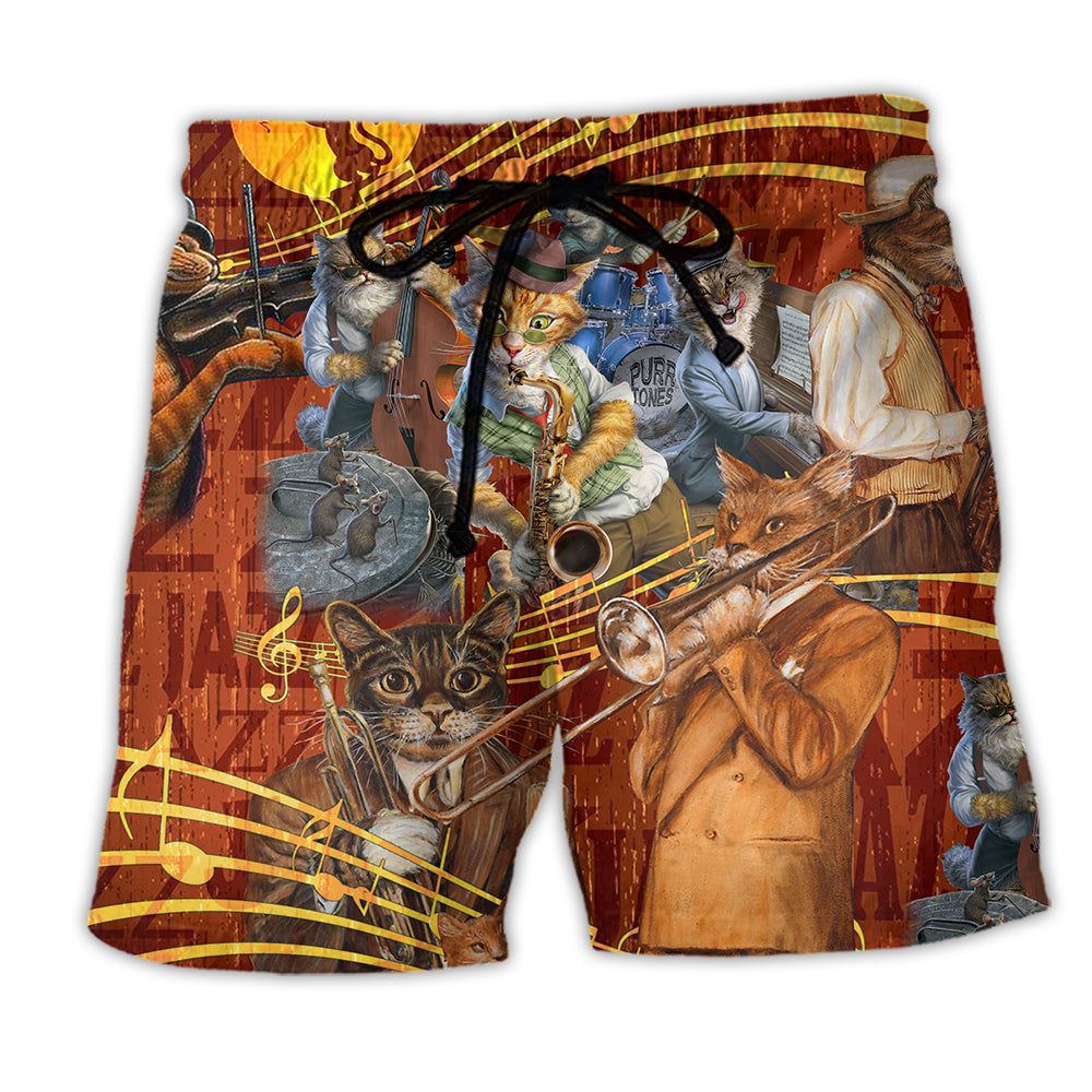 Cat Born To Be A Jazz Trendy Aloha Hawaiian Beach Shorts