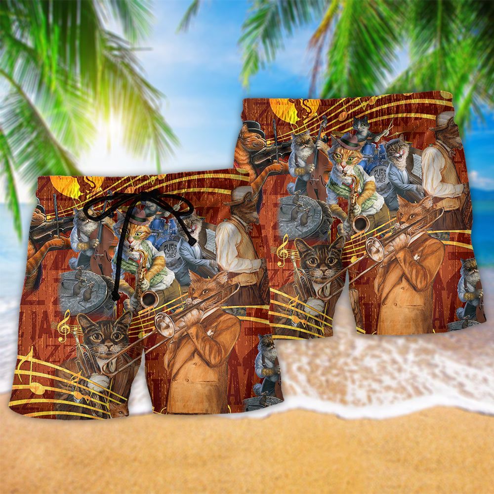 Cat Born To Be A Jazz Trendy Aloha Hawaiian Beach Shorts