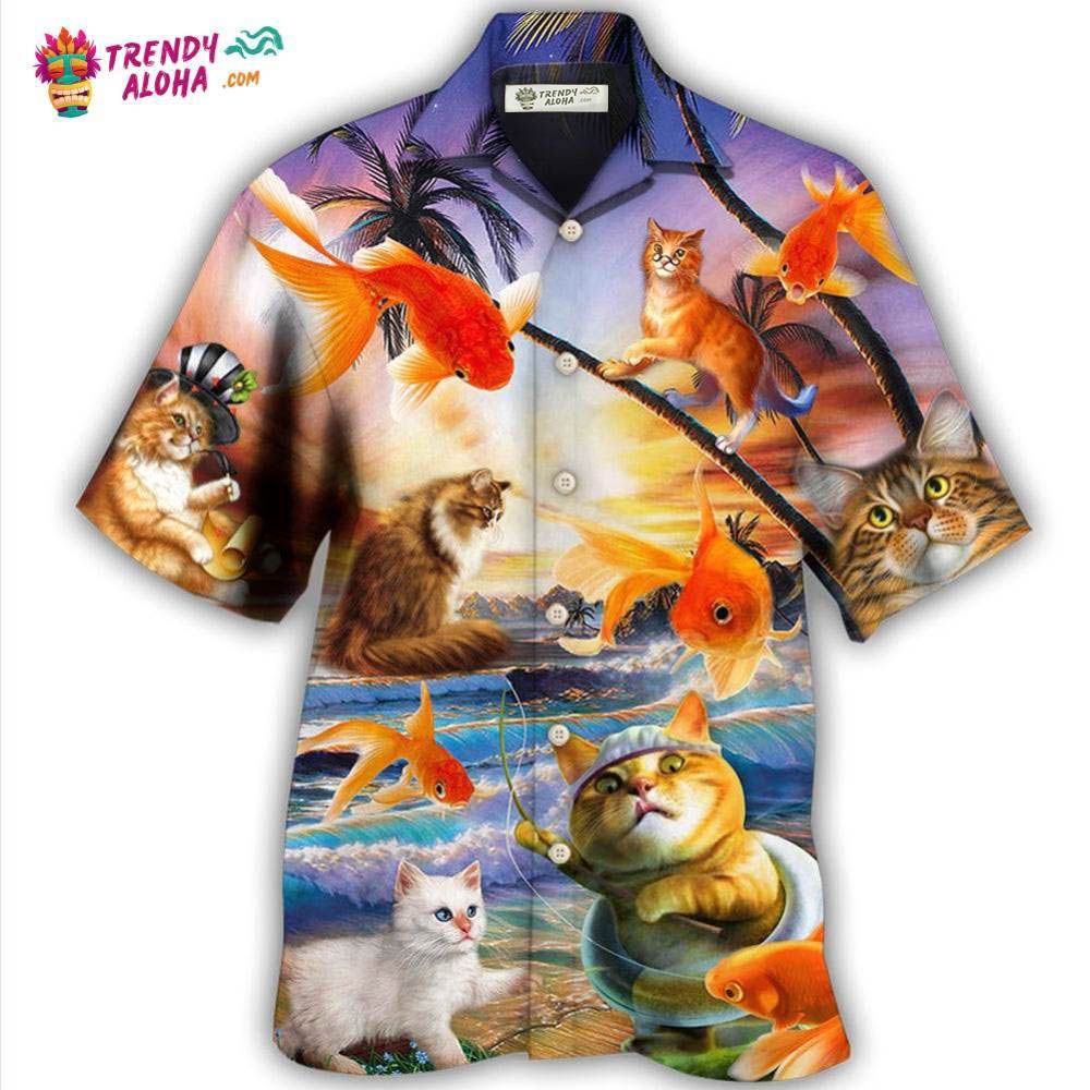Cat Catchs Fish Style Hawaiian Shirt – Trendy Aloha
