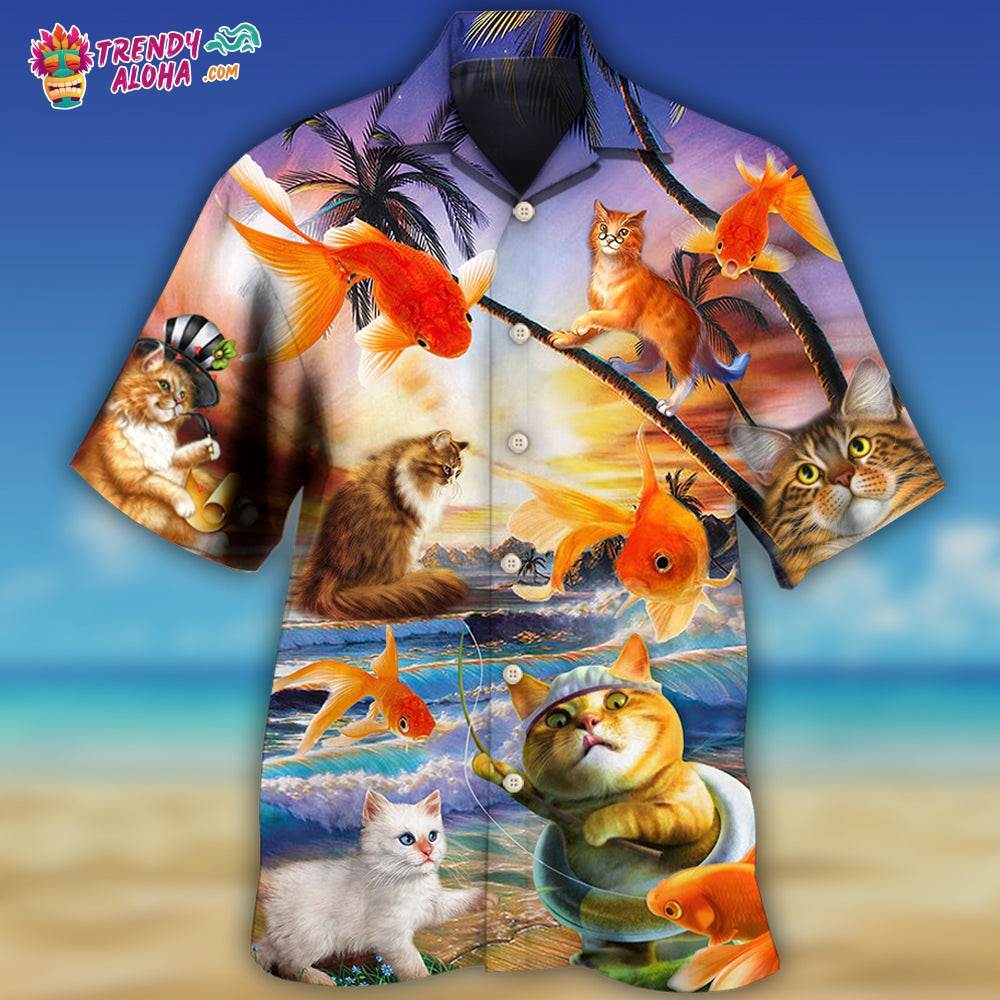 Cat Catchs Fish Style Hawaiian Shirt – Trendy Aloha