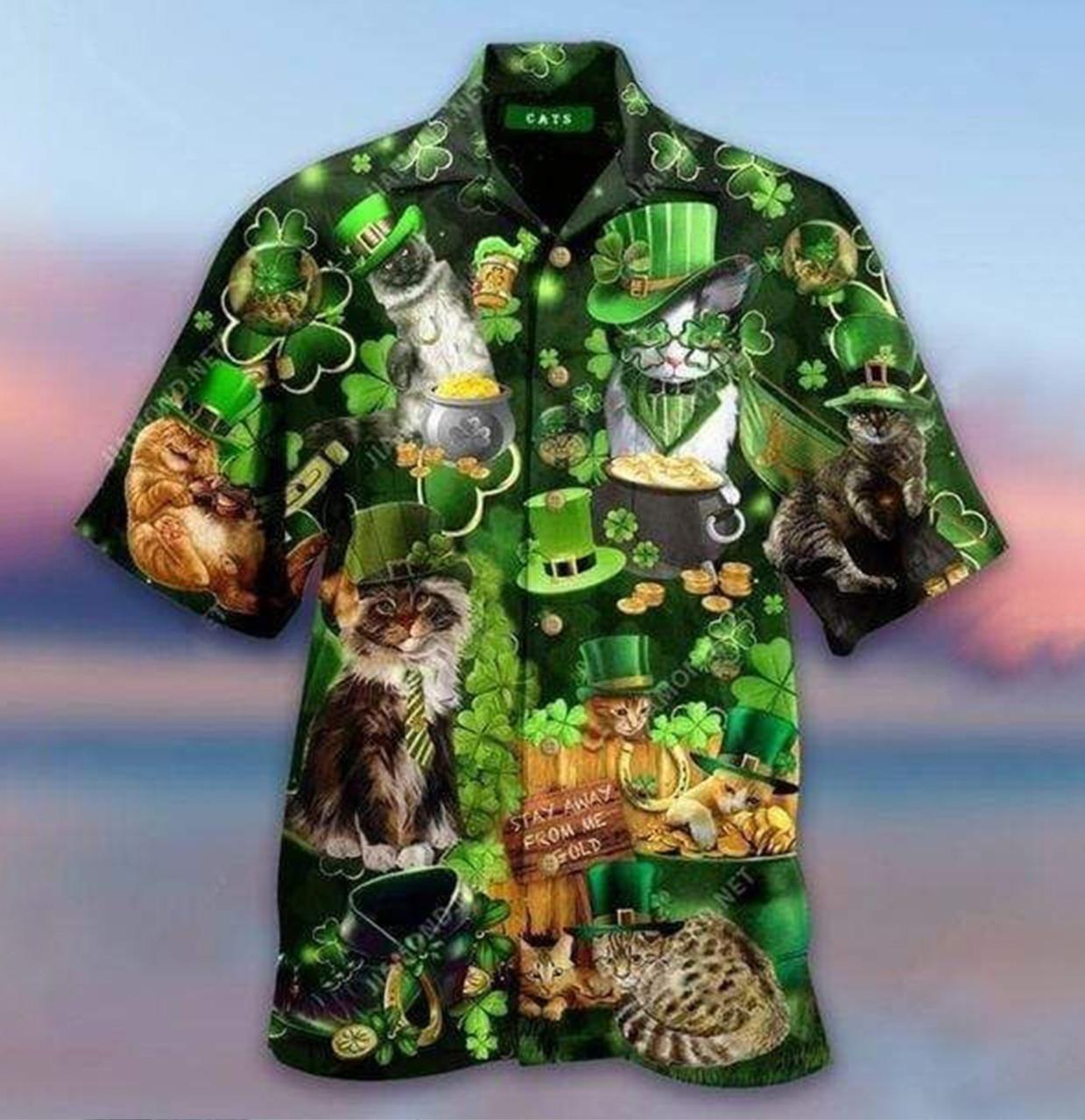 Cat Celebrating St Patricks Day Design Hawaiian Shirt Elegance Style