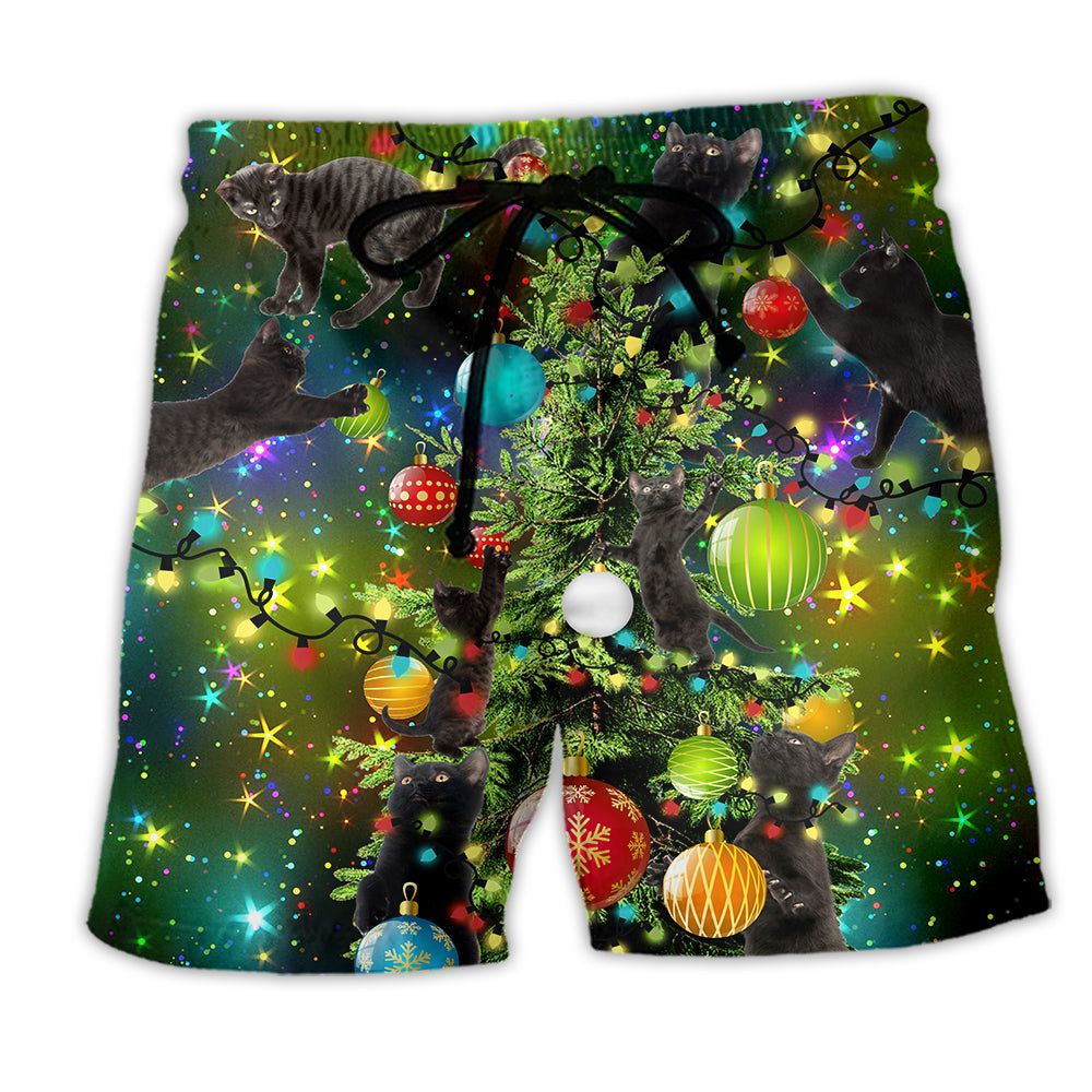 Cat Christmas Lets Get Lit Trendy Aloha Hawaiian Beach Shorts