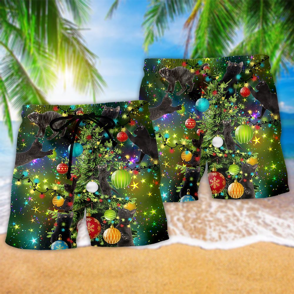 Cat Christmas Lets Get Lit Trendy Aloha Hawaiian Beach Shorts