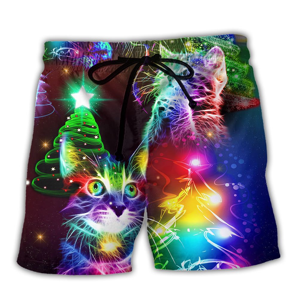 Cat Christmas Merry Everything Happy Always Trendy Aloha Hawaiian Beach Shorts