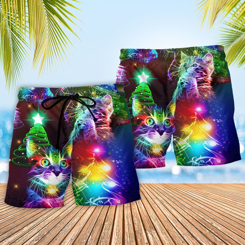 Cat Christmas Merry Everything Happy Always Trendy Aloha Hawaiian Beach Shorts
