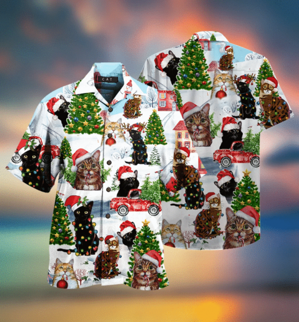 Cat Christmas Santa Theme Hawaiian Shirt Unique Design