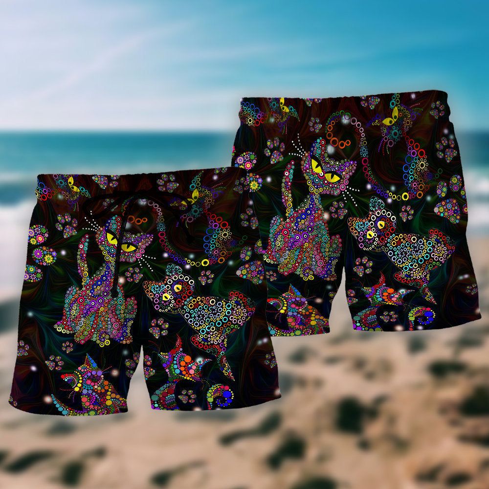 Cat Colorful Lovely Style Trendy Aloha Hawaiian Beach Shorts