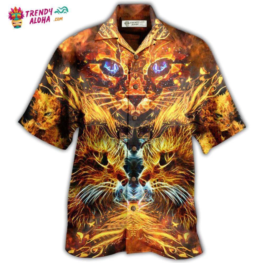 Cat Cool Flaming Cat Hawaiian Shirt – Trendy Aloha Cat Cool Flaming Cat Hawaiian Shirt – Trendy Aloha