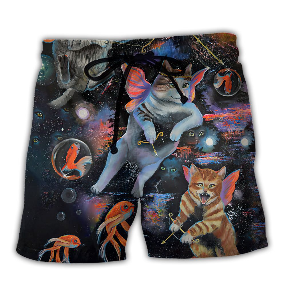 Cat Cupid With Goldfish On Heaven Trendy Aloha Hawaiian Beach Shorts