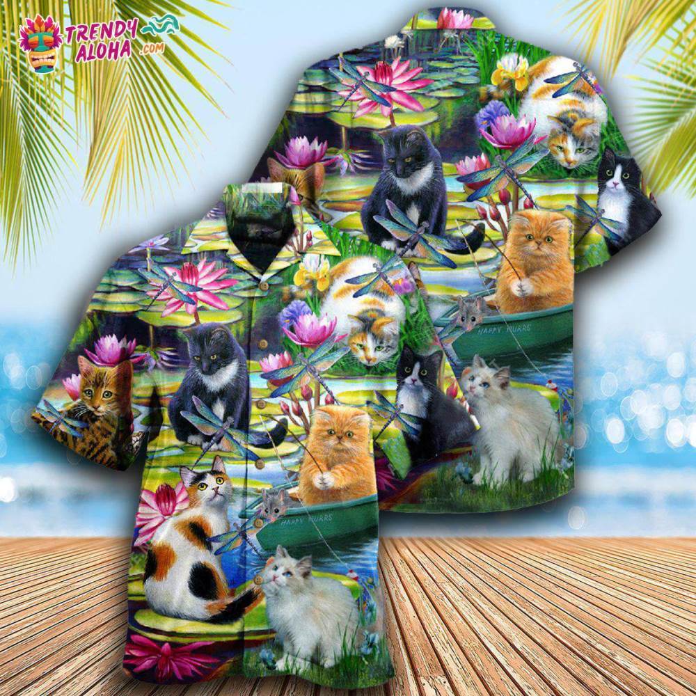Cat Curious In A Water Lily Lake Hawaiian Shirt – Trendy Aloha