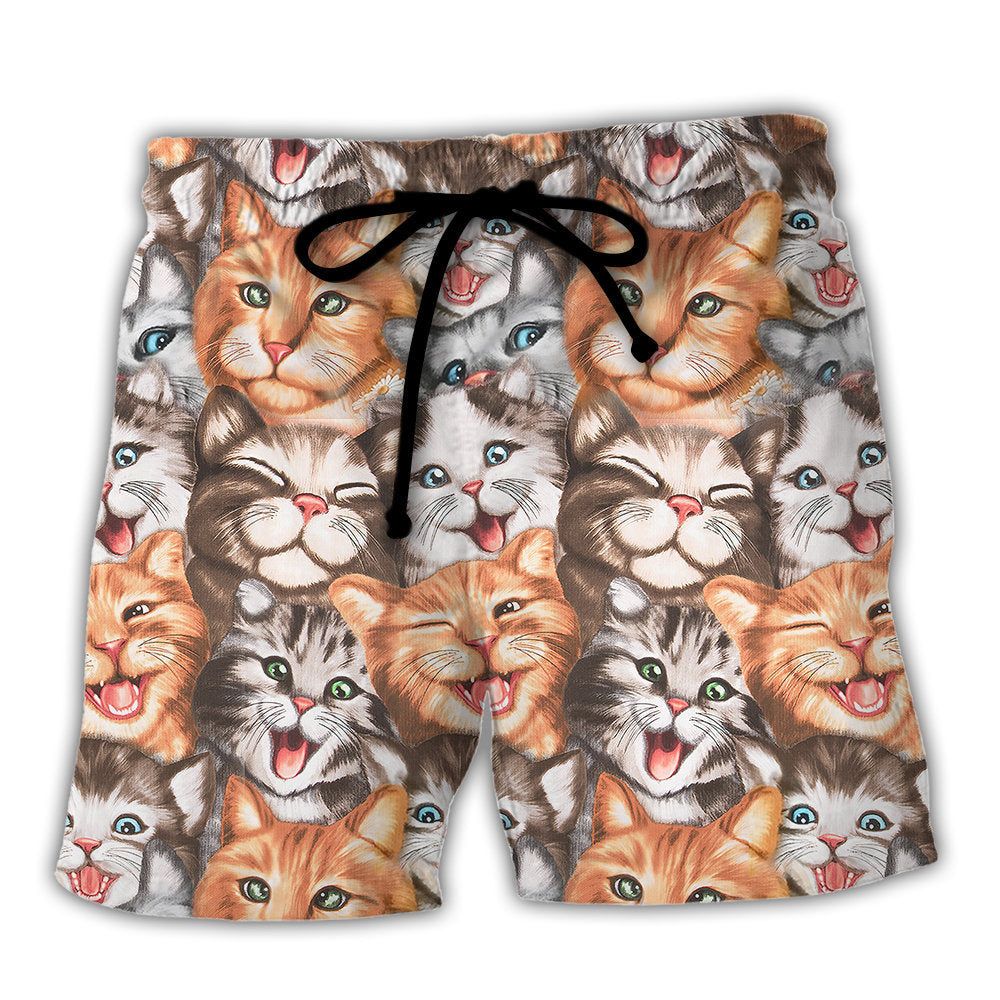 Cat Cute Happy Life With Funny Little Cat Trendy Aloha Hawaiian Beach Shorts