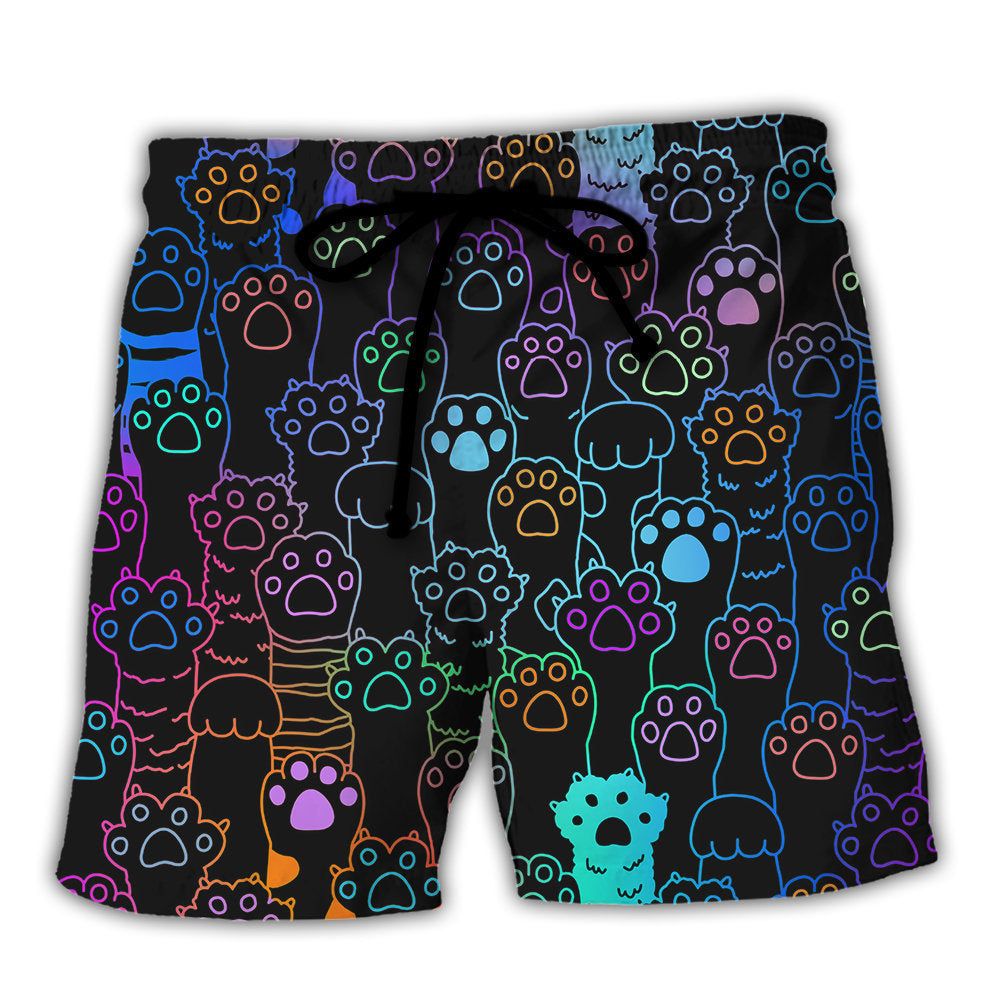 Cat Cutie Little Paw Trendy Aloha Hawaiian Beach Shorts