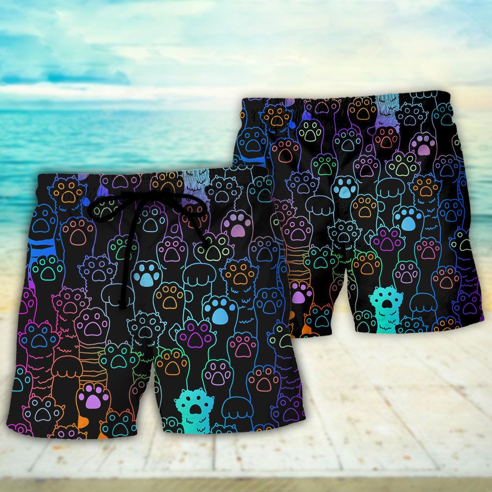 Cat Cutie Little Paw Trendy Aloha Hawaiian Beach Shorts