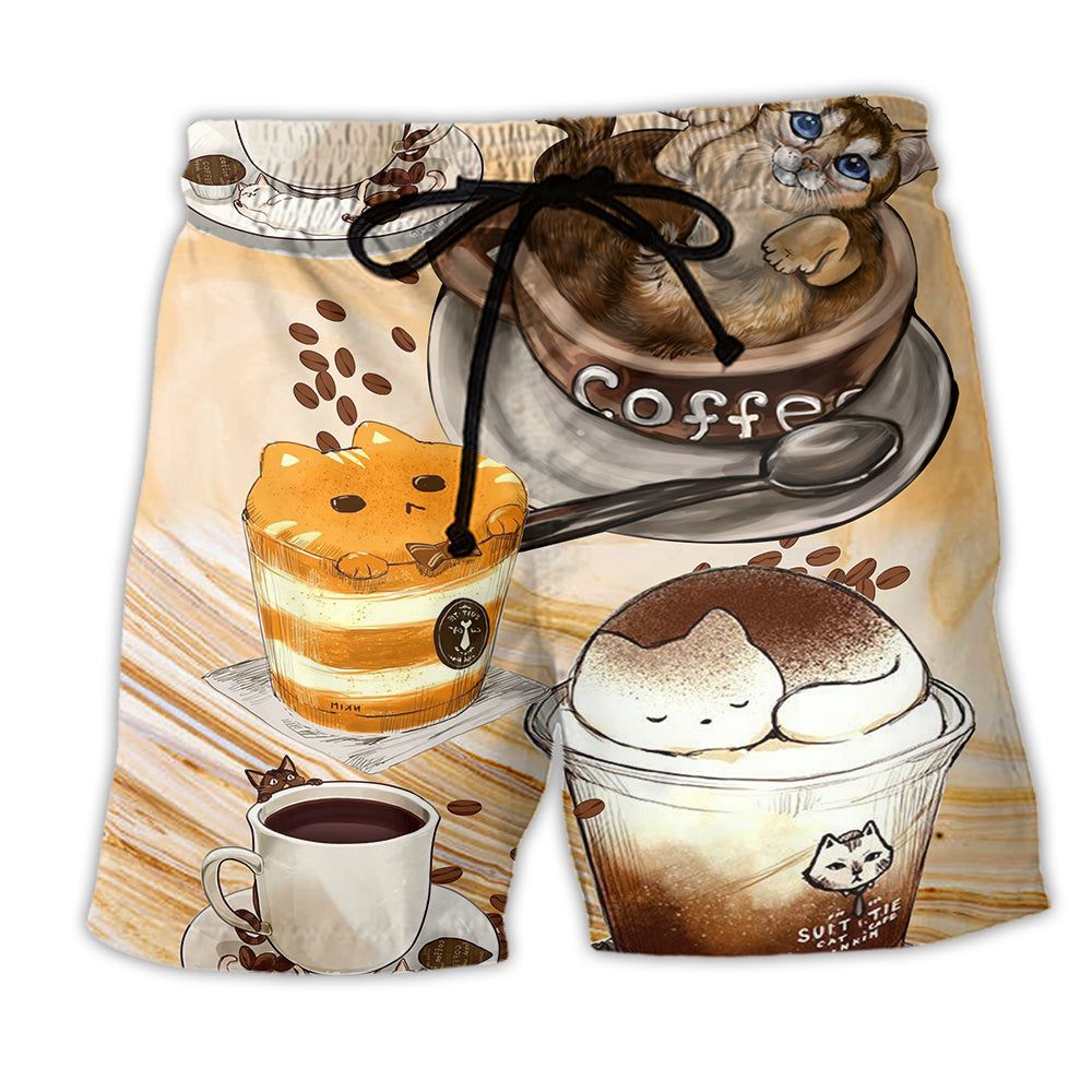 Cat Do You Wanna Drink Me Coffee Lovers Trendy Aloha Hawaiian Beach Shorts