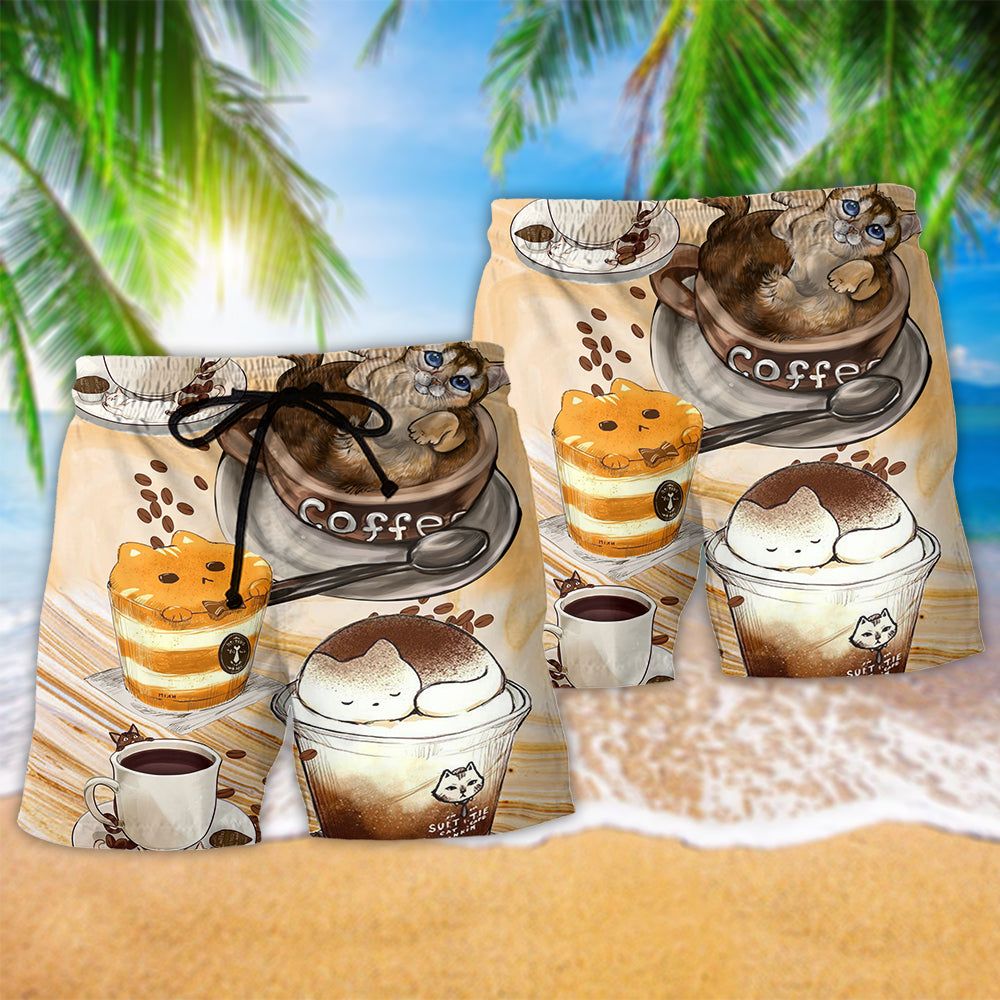 Cat Do You Wanna Drink Me Coffee Lovers Trendy Aloha Hawaiian Beach Shorts