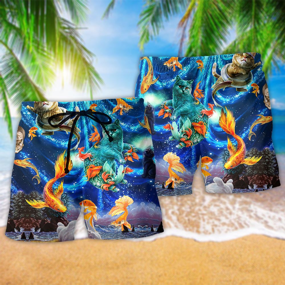 Cat Dream About Playing With Big Goldfish Trendy Aloha Hawaiian Beach Shorts