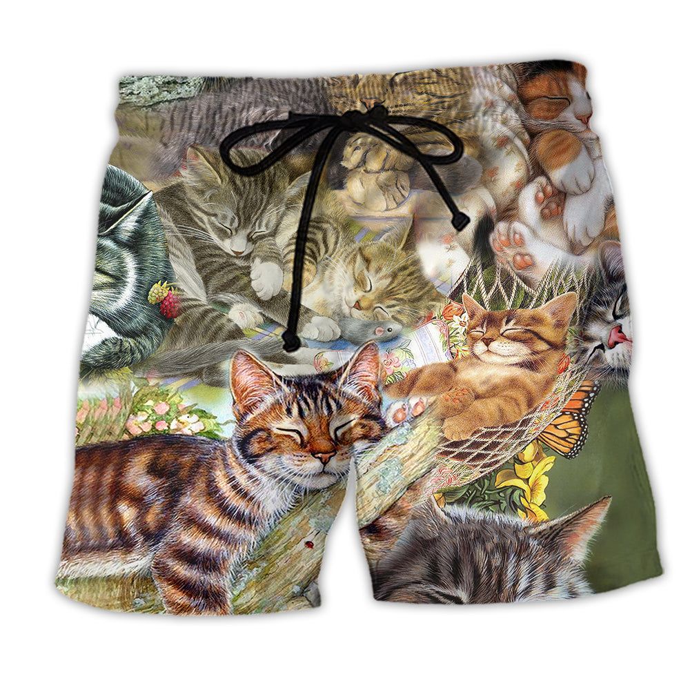 Cat Dreaming Sleeping Time Lovely Style Trendy Aloha Hawaiian Beach Shorts