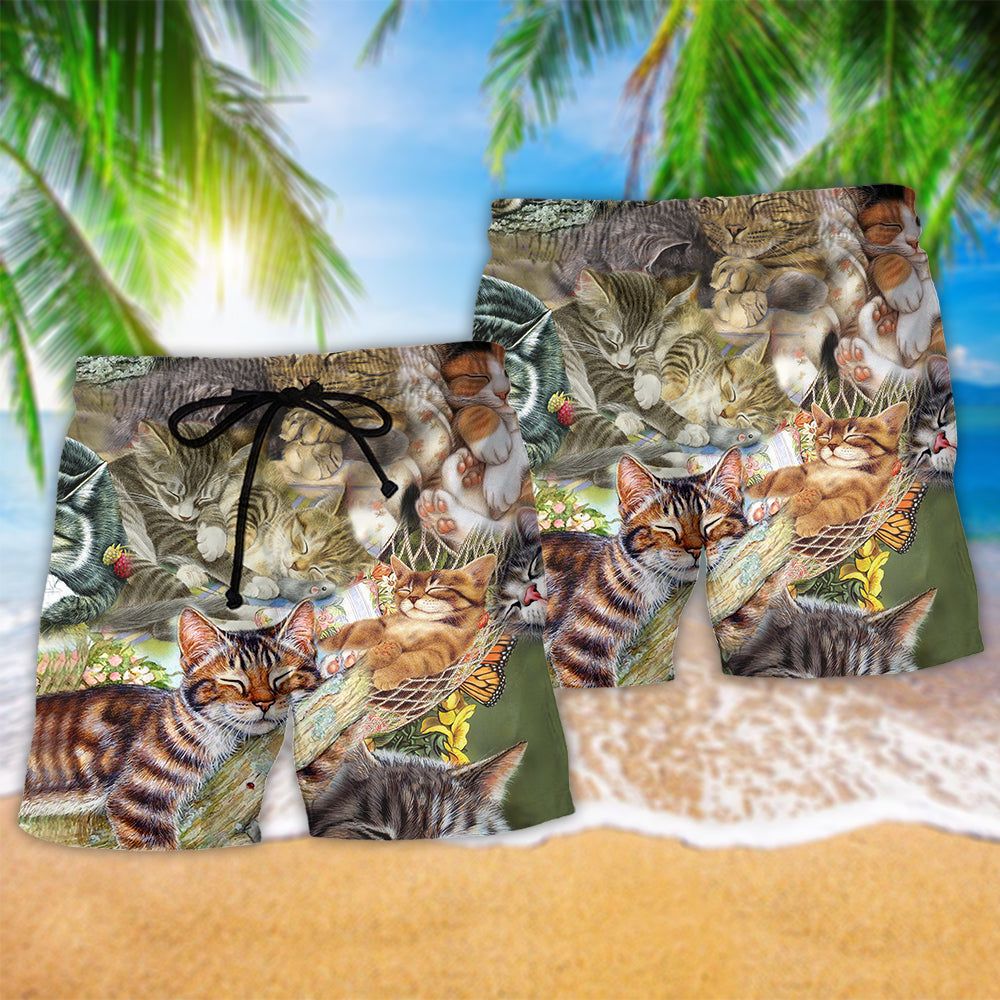 Cat Dreaming Sleeping Time Lovely Style Trendy Aloha Hawaiian Beach Shorts