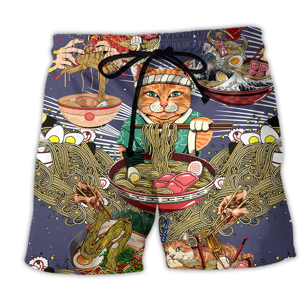 Cat Eating Lovely Style Trendy Aloha Hawaiian Beach Shorts Cat Eating Lovely Style Trendy Aloha Hawaiian Beach Shorts