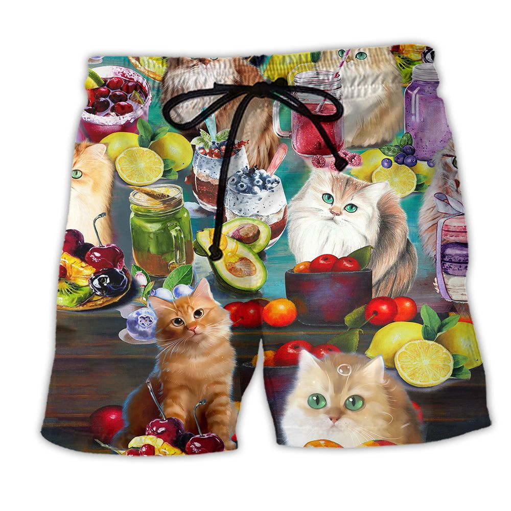 Cat Fresh Your Day With Smoothies Fruit Trendy Aloha Hawaiian Beach Shorts