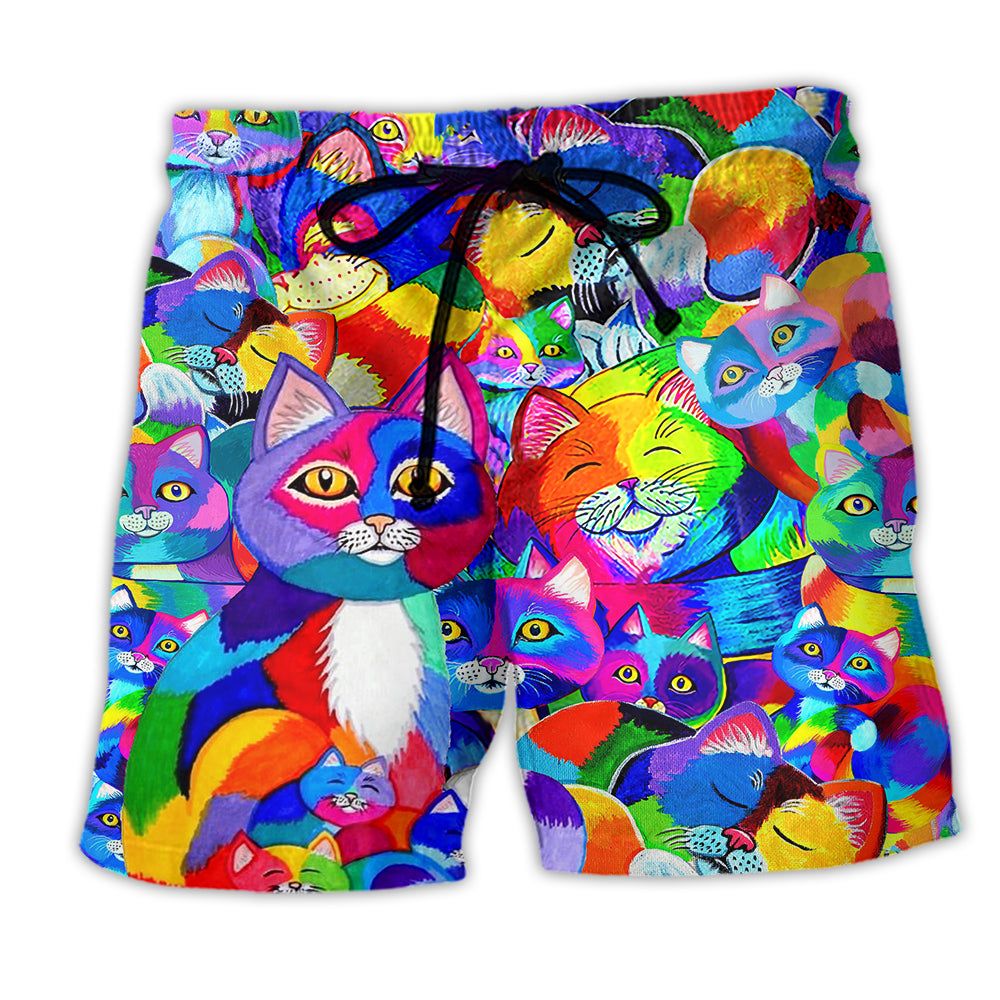 Cat Fullcolor Love Rainbow Trendy Aloha Hawaiian Beach Shorts