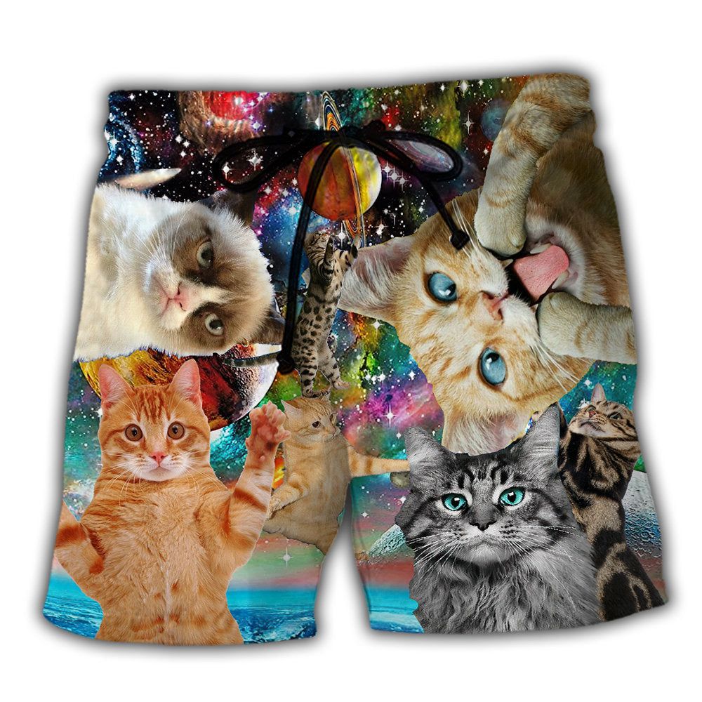Cat Funny Amazing Galaxy Trendy Aloha Hawaiian Beach Shorts