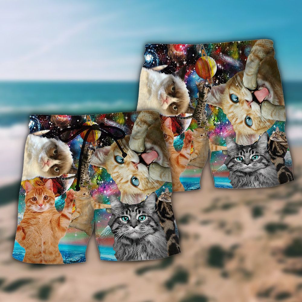 Cat Funny Amazing Galaxy Trendy Aloha Hawaiian Beach Shorts