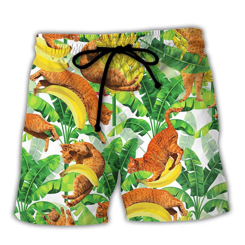 Cat Funny And Jumping Bananas Trendy Aloha Hawaiian Beach Shorts Cat Funny And Jumping Bananas Trendy Aloha Hawaiian Beach Shorts
