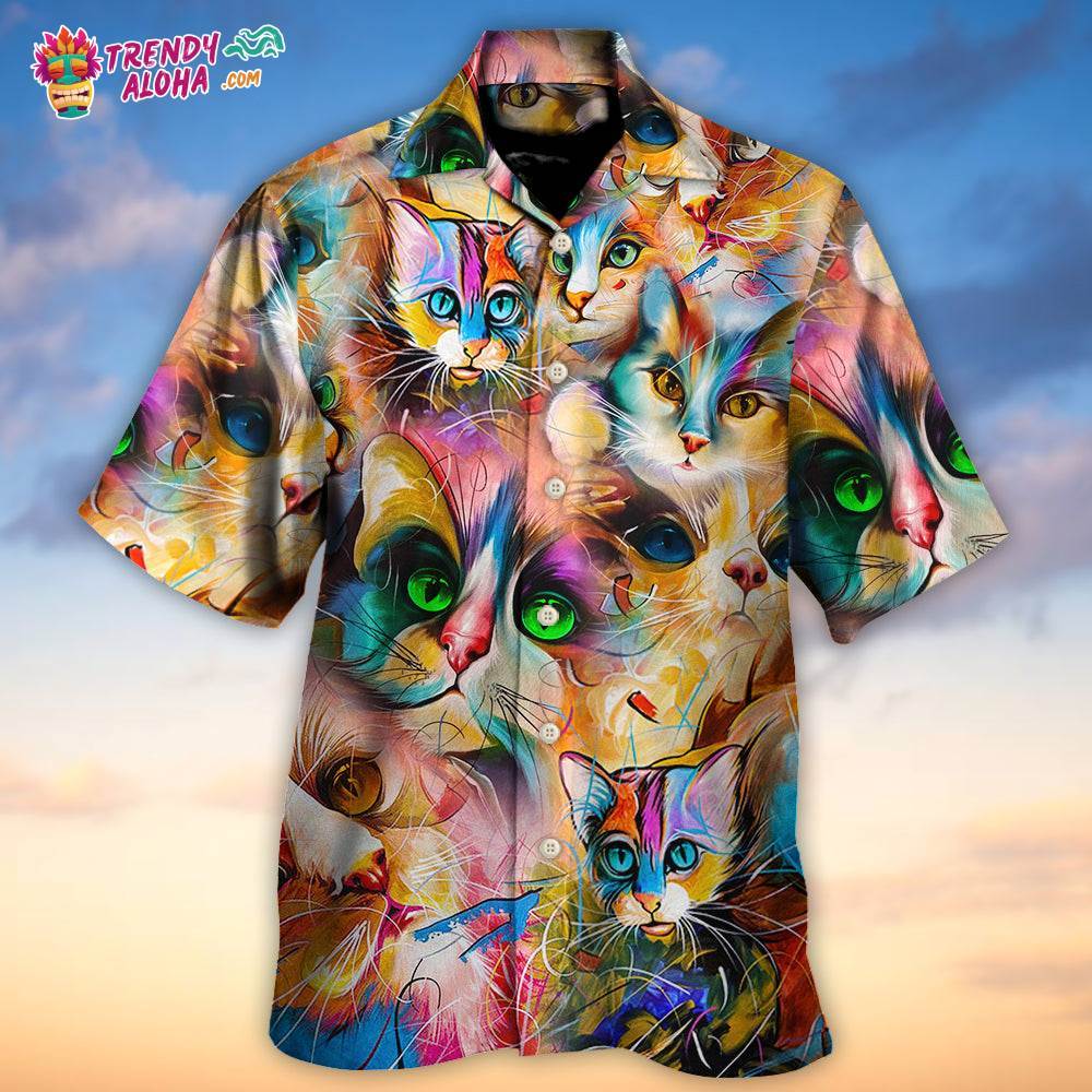 Cat Funny Art Lover Cat Colorful Mixer Style Hawaiian Shirt – Trendy Aloha