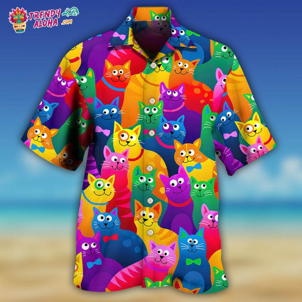 Cat Funny Colorful Style Hawaiian Shirt – Trendy Aloha