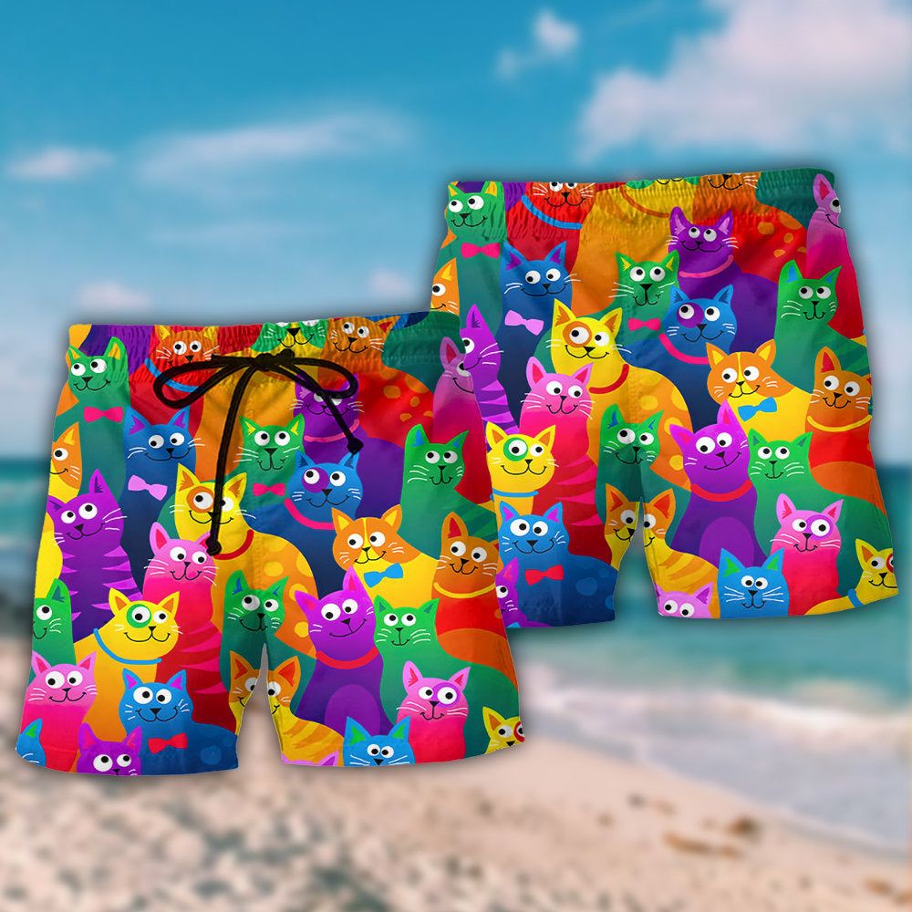 Cat Funny Colorful Style Trendy Aloha Hawaiian Beach Shorts