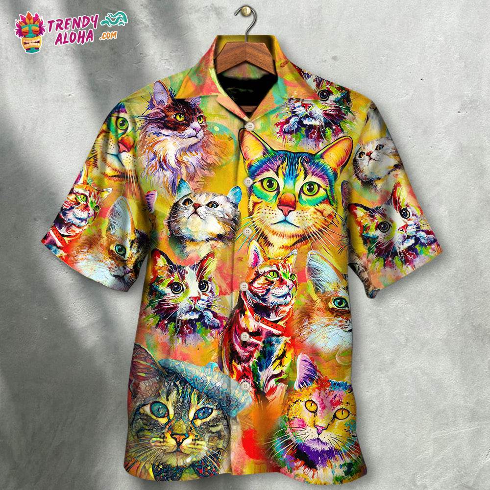 Cat Funny Lover Cat Colorful Painting Art Style Hawaiian Shirt – Trendy Aloha