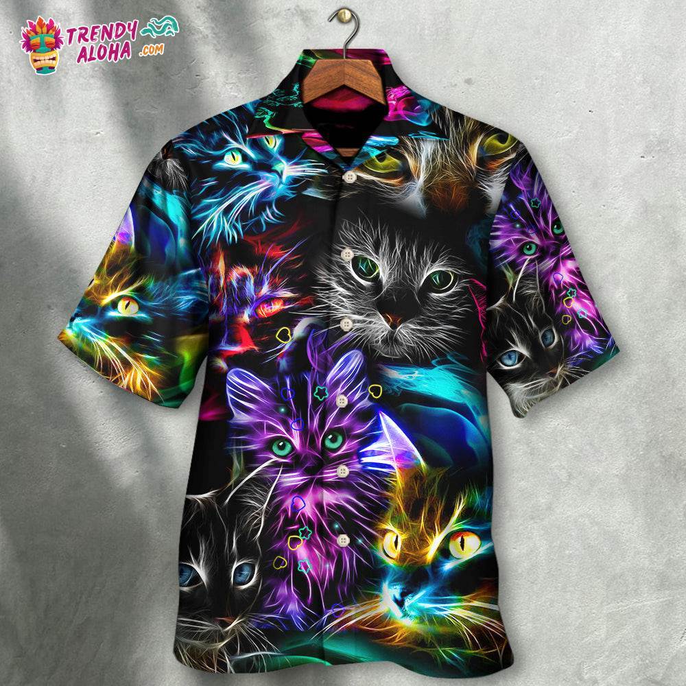 Cat Funny Neon Light Colorful Style Hawaiian Shirt – Trendy Aloha
