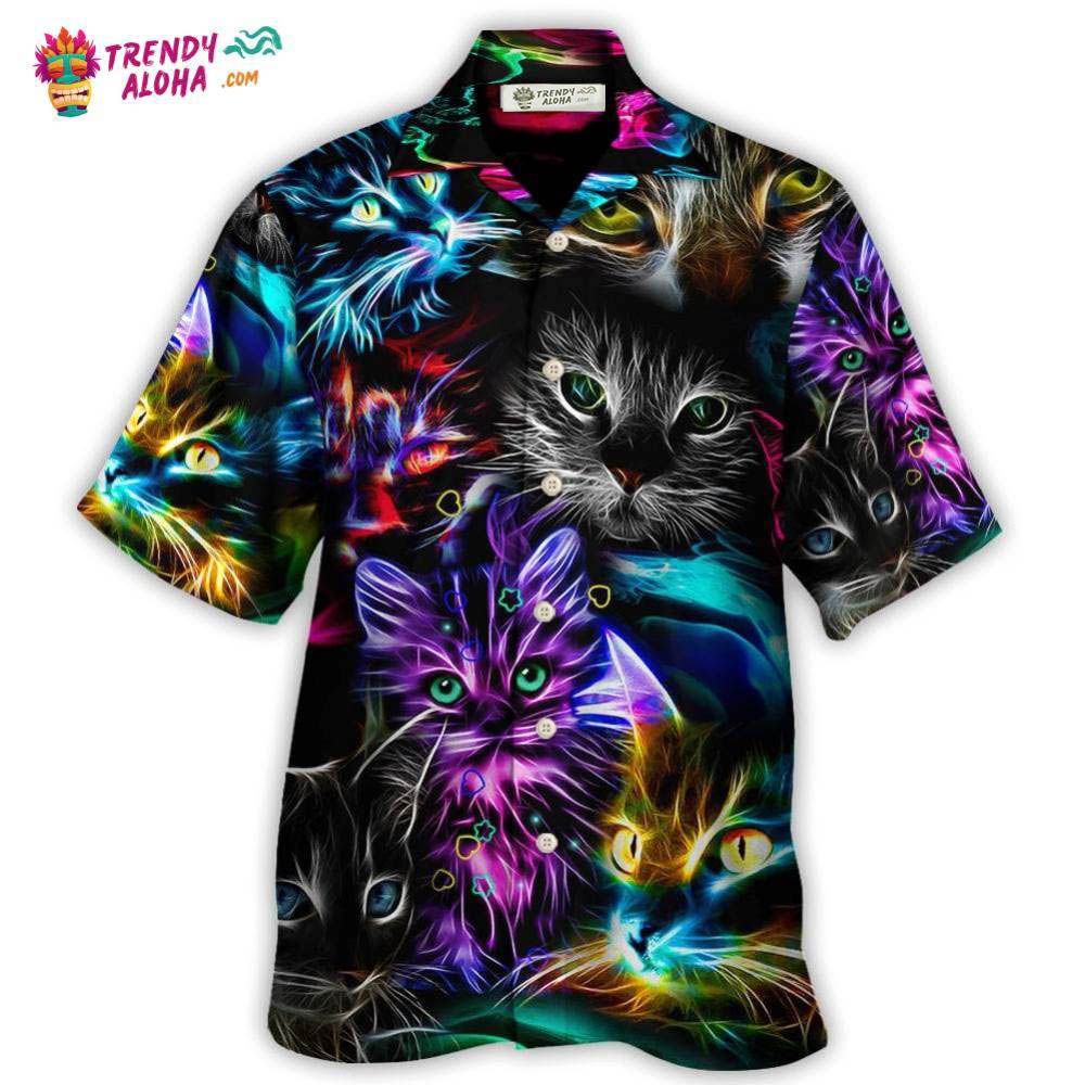 Cat Funny Neon Light Colorful Style Hawaiian Shirt – Trendy Aloha